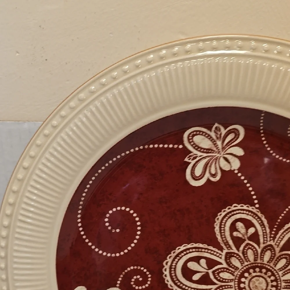 Pair of Pier 1 Maribeth Floral Red and Cream Dinner Plates